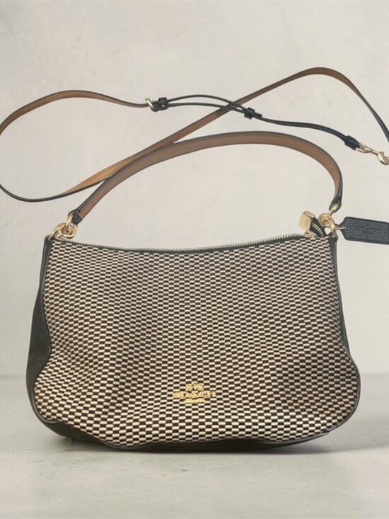 Coach Handbags - COACH Legacy Jacquard Chelsea Crossbody Bag in Black/Light Gold